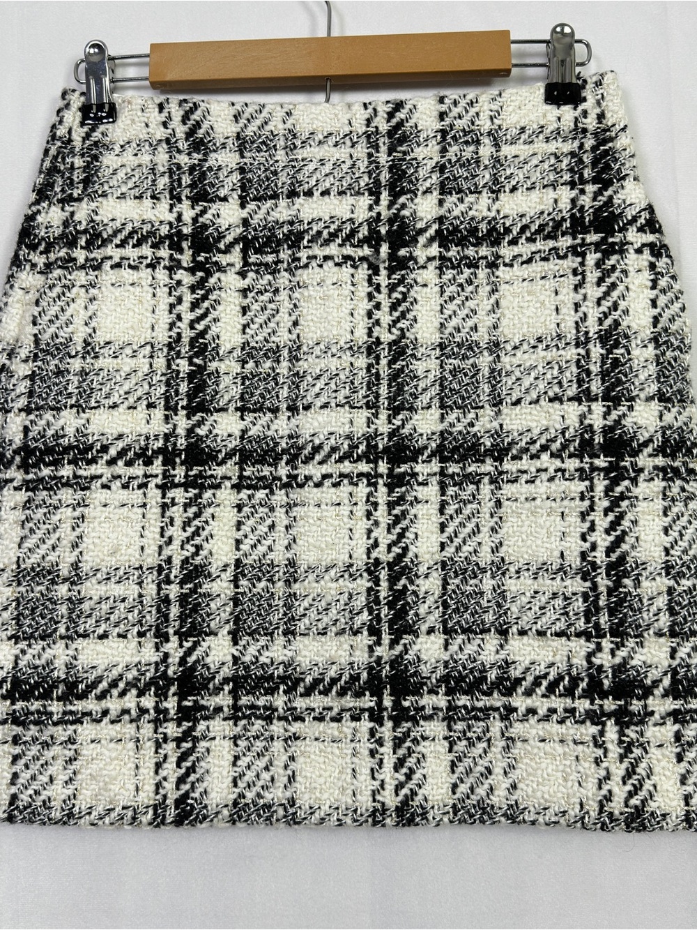 Loft Tweed Mini Skirt Classic Checkered Preppy Womens 0 Black White Wool Blend